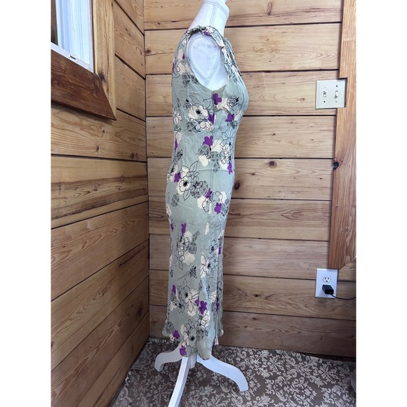 Charlotte Russe Vintage Floral Ruffle Midi Dress Sage Green Purple Rayon Large - Picture 4 of 9